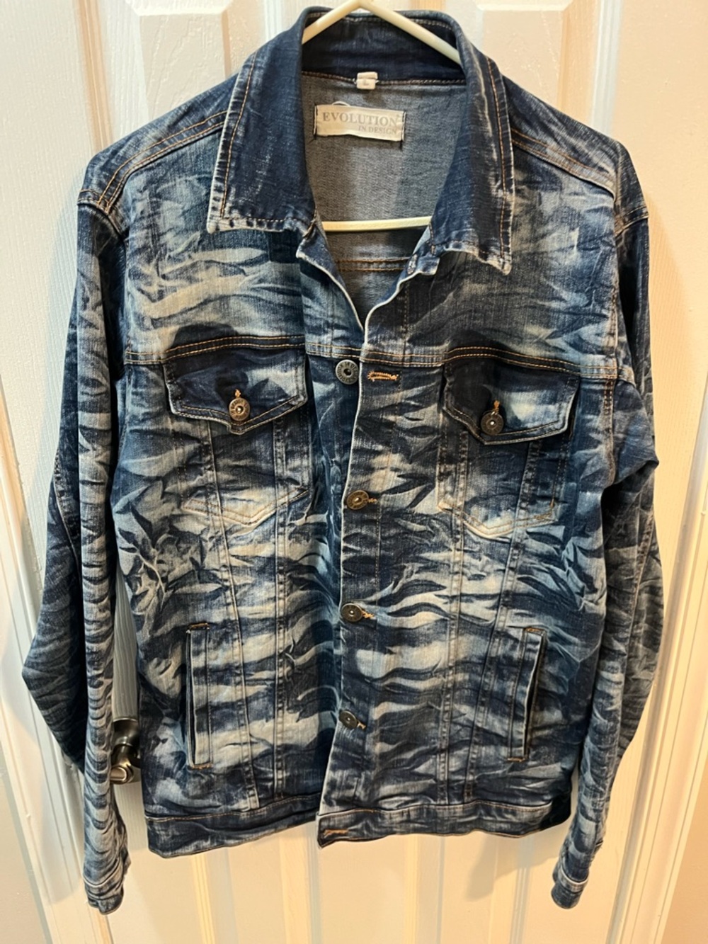 EVOLUTION Blue Vintage Faded Washed Denim Jacket Buttons Pockets Size L